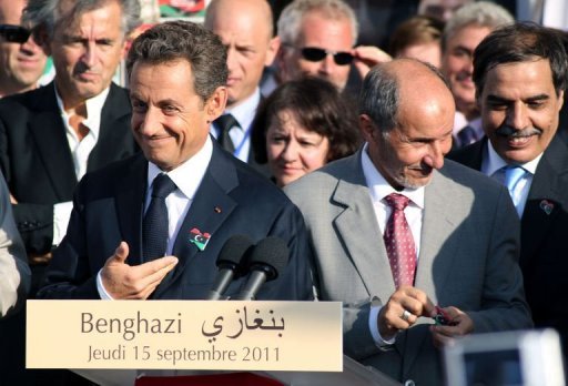 Bernard-Henri Lévy, Nicolas Sarkozy et Mustafa Abdeljalil 