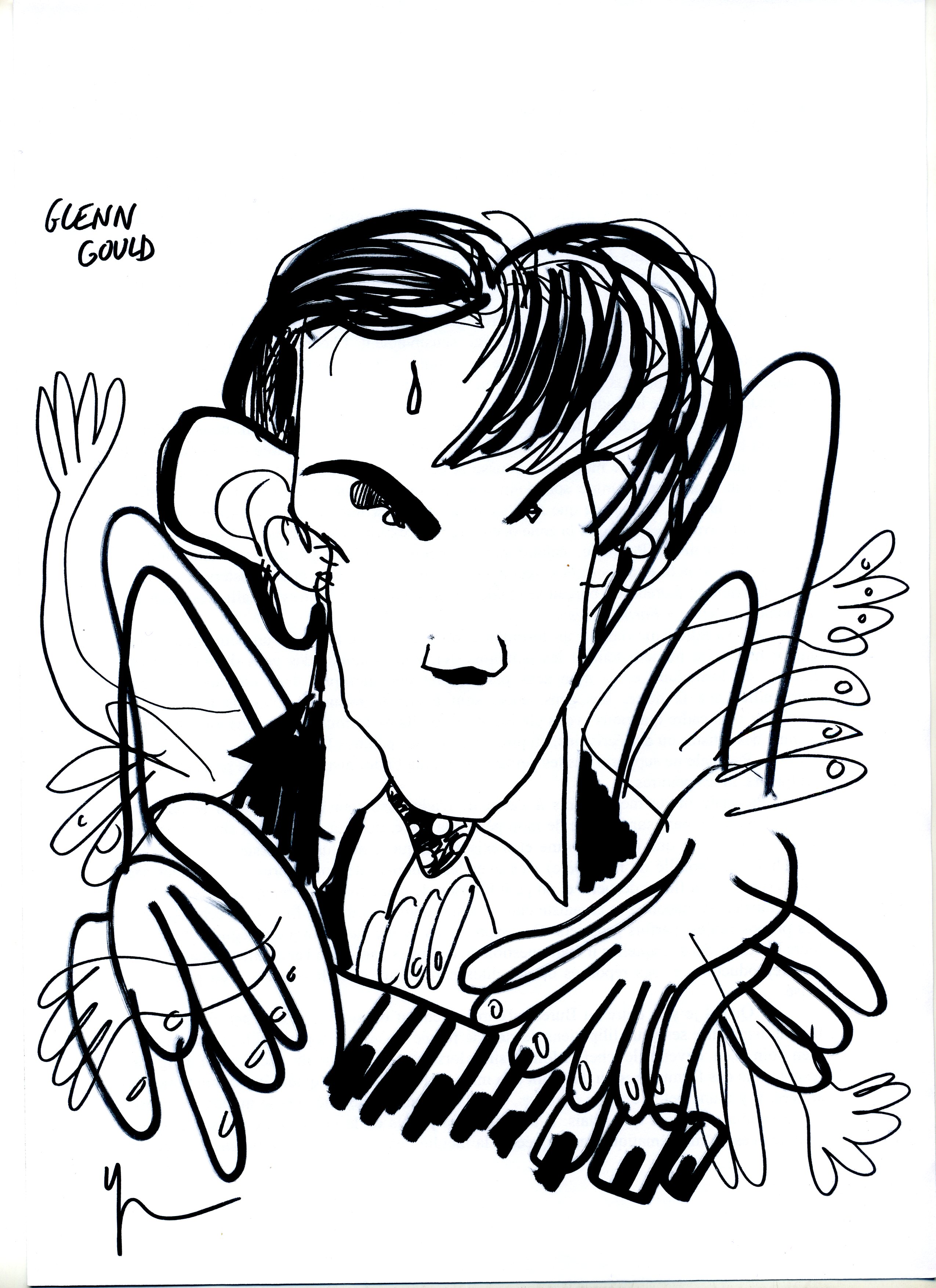 Portrait de Glenn Gould dessiné par Yann Moix