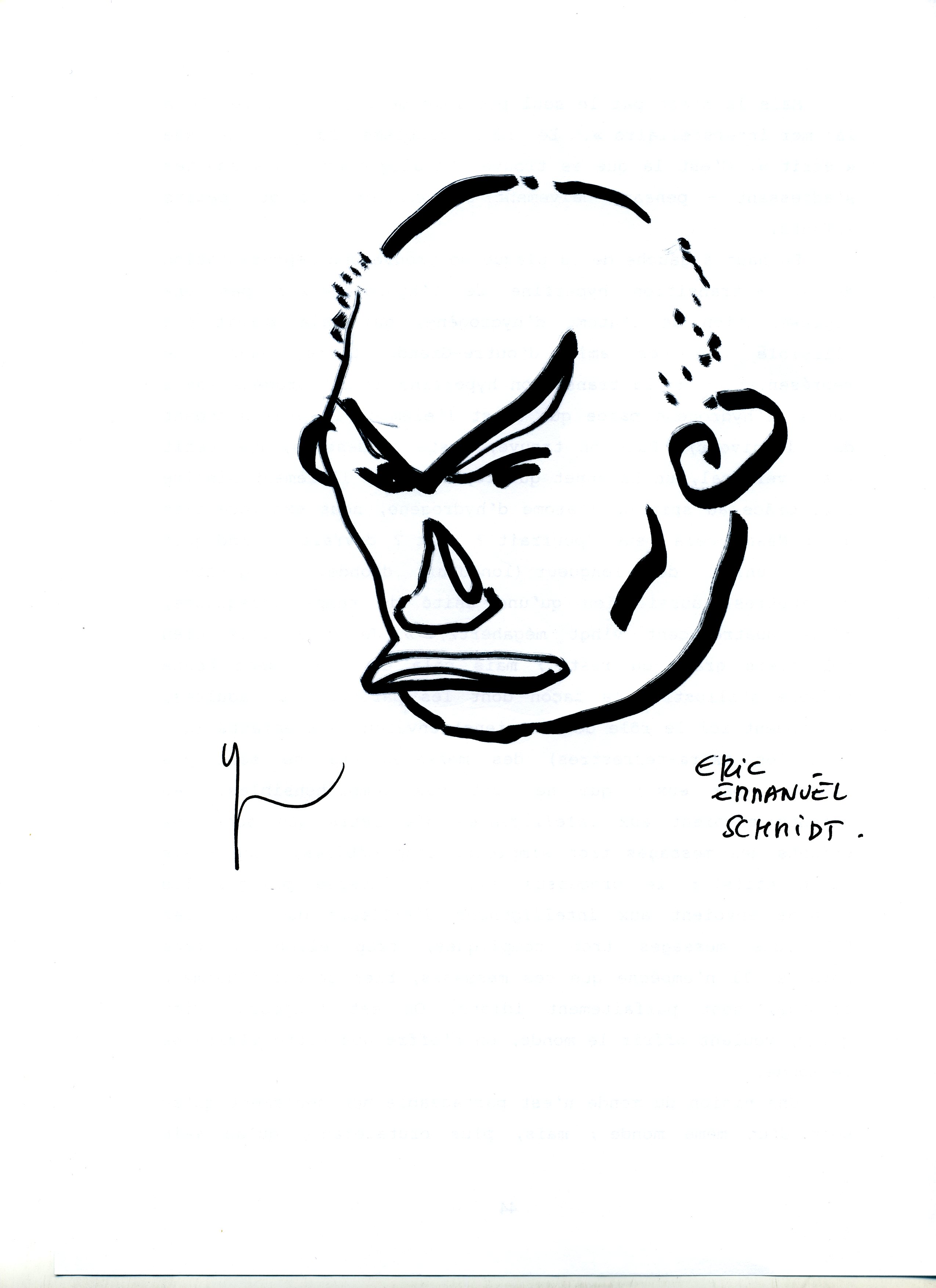 Portrait d’Eric-Emmanuel Schmitt dessiné par Yann Moix