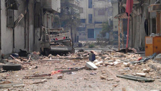 Un quartier de la ville d'Homs, bombardé par le régime syrien. Le 17.06.2012.