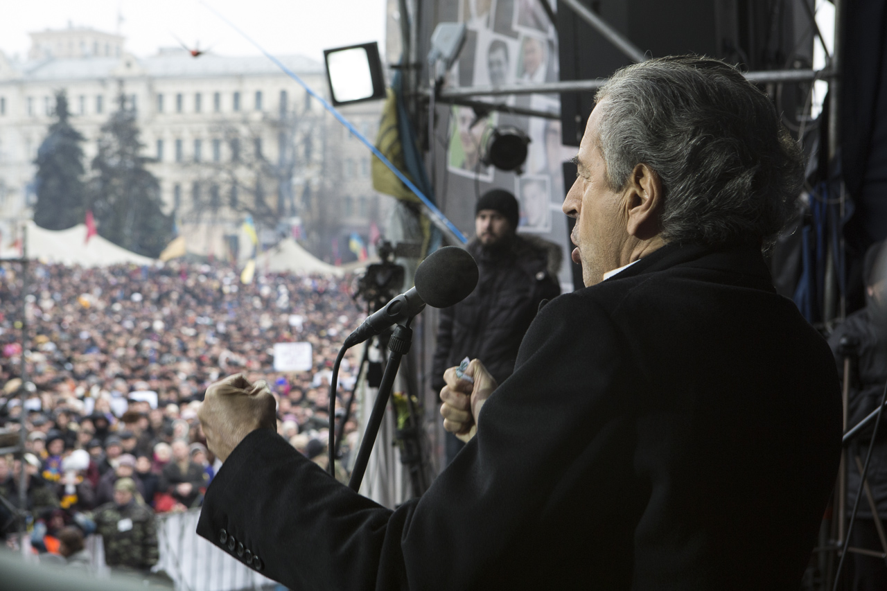 Bernard-Henri Lévy a prononcé un discours sur la place du Maidan, le 2 mars 2014.