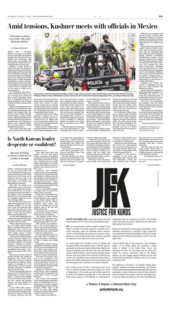 Texte annonçant la création de "Justice for Kurds", paru dans le Washington Post.