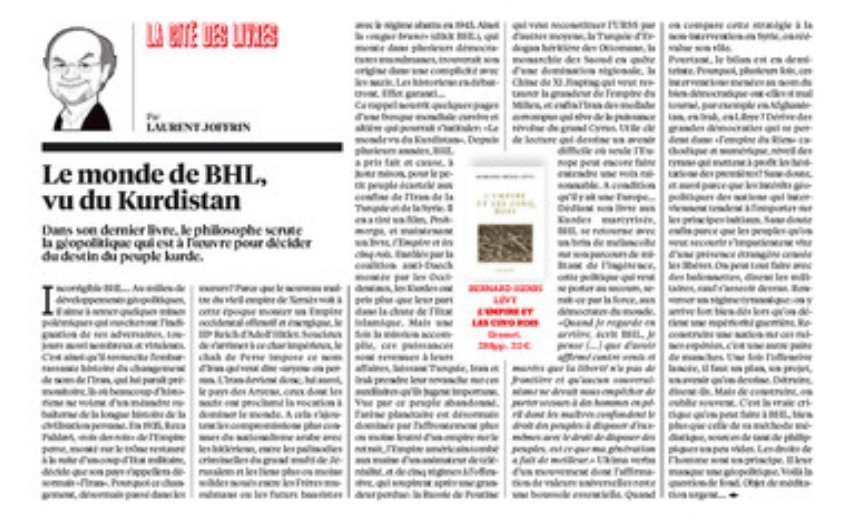 L'article de Laurent Joffrin sur «L’empire et les cinq rois» de Bernard-Henri Lévy.