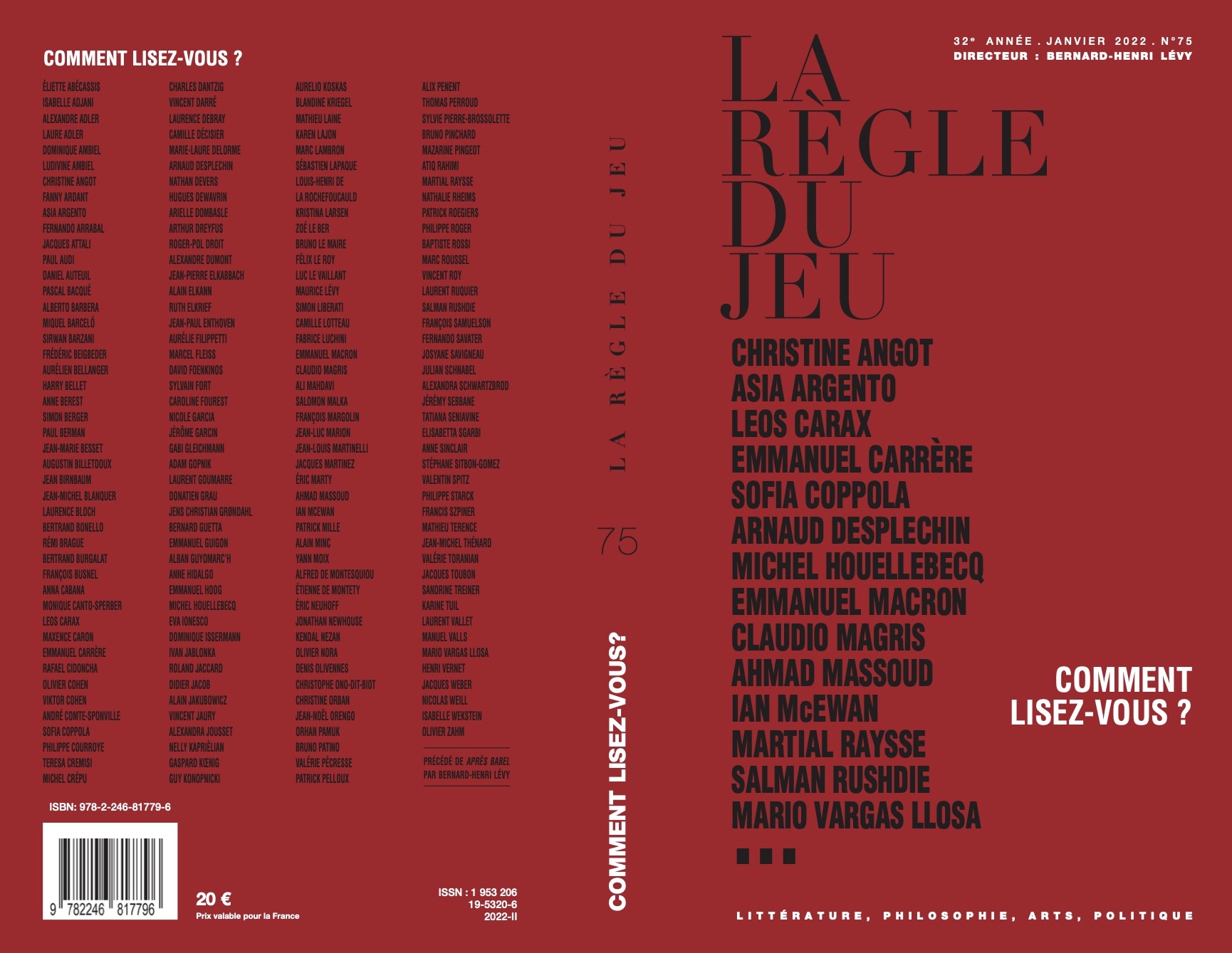 La couverture rouge et noire du N°75 de La Règle du jeu. Sortie en librairie le 26 janvier 2022.