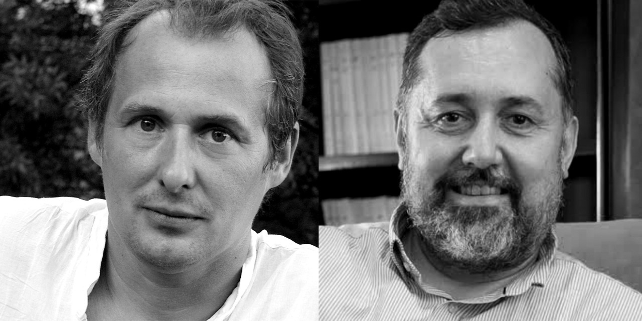 Montage de portraits en noir et blanc des auteurs Gilles Hanus et Pascal Bacqué.
