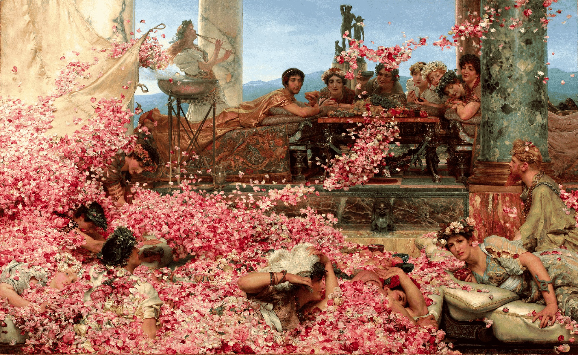 Le tableau Les Roses d'Héliogabale de Lawrence Alma-Tadema date de 1888 et représente un épisode fictif de la vie de l'empereur romain Héliogabale, où ce dernier est entouré de roses.
