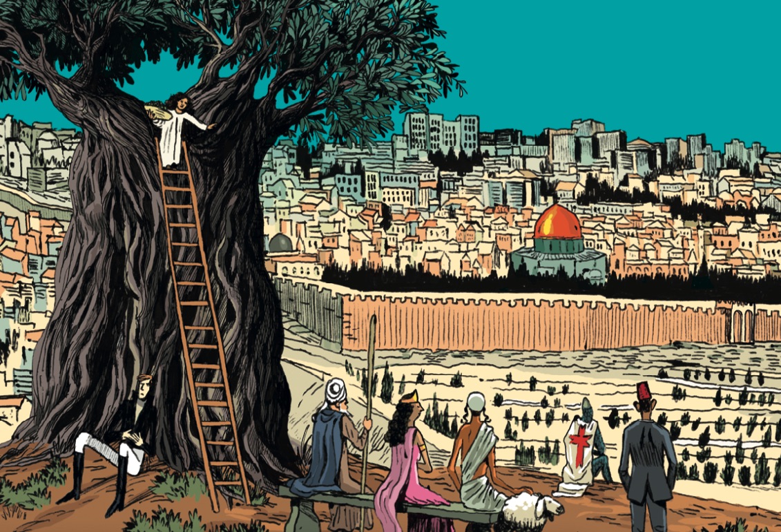 Dessin extrait de la BD "Histoire de Jérusalem", où l'on voit son narrateur : un olivier.