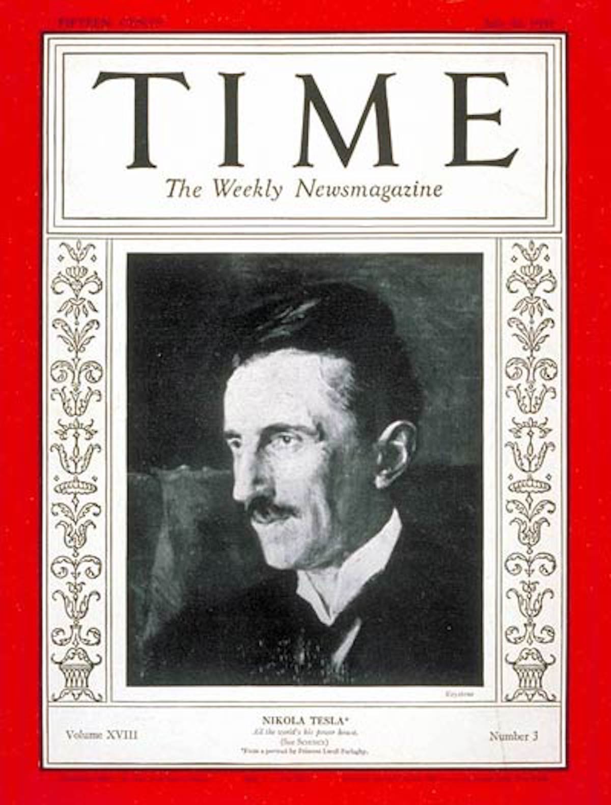Nikola Tesla, en couverture de Time, le 20 juillet 1931.