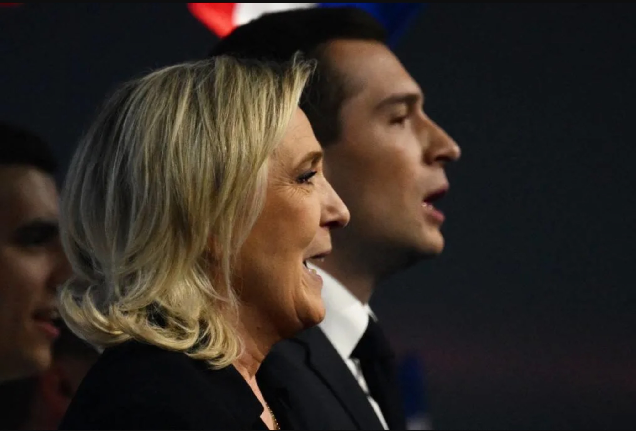 Jordan Bardella et Marine Le Pen le 3 mars 2024 à Marseille pour le lancement de la campagne européenne du RN.
