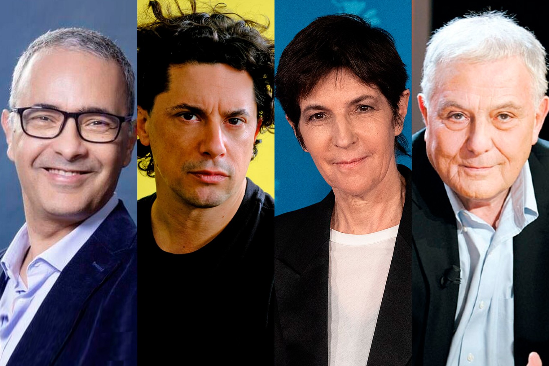 Un montage avec les portraits Kamel Daoud, Benjamín Labatut, Christine Angot, Philippe Sollers.