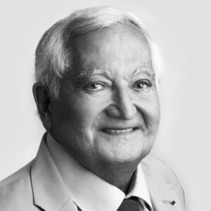 Portrait en noir et blanc de Bernard Attali