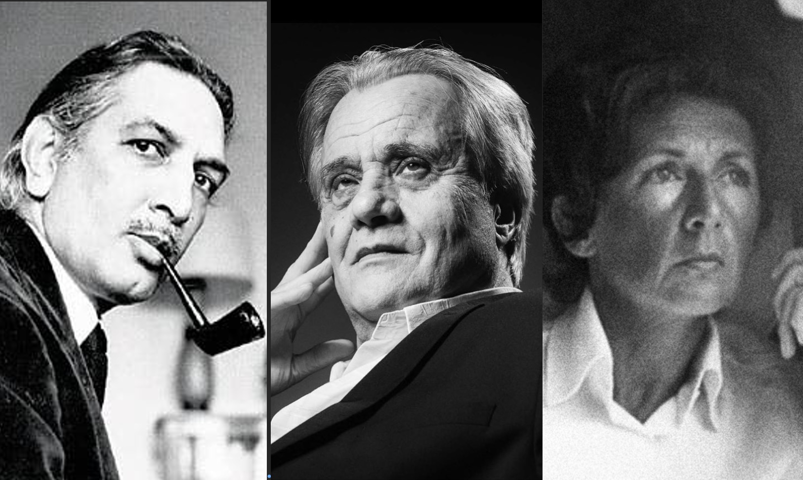 Portraits en noir et blanc de Masud Khan, Michel Schneider et Alice Miller.