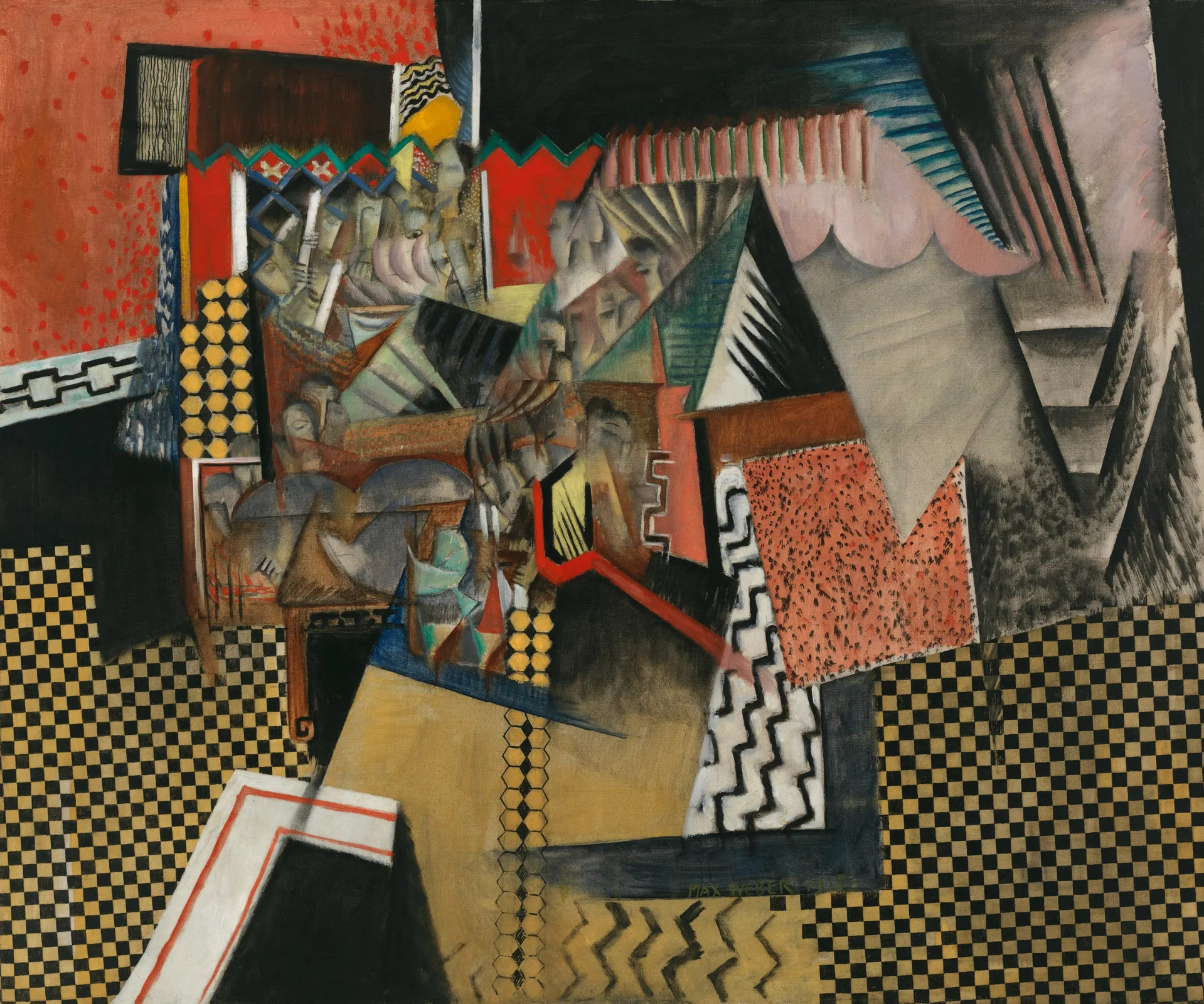 Peinture cubiste de Max Weber, intitulée « Le restaurant chinois ».