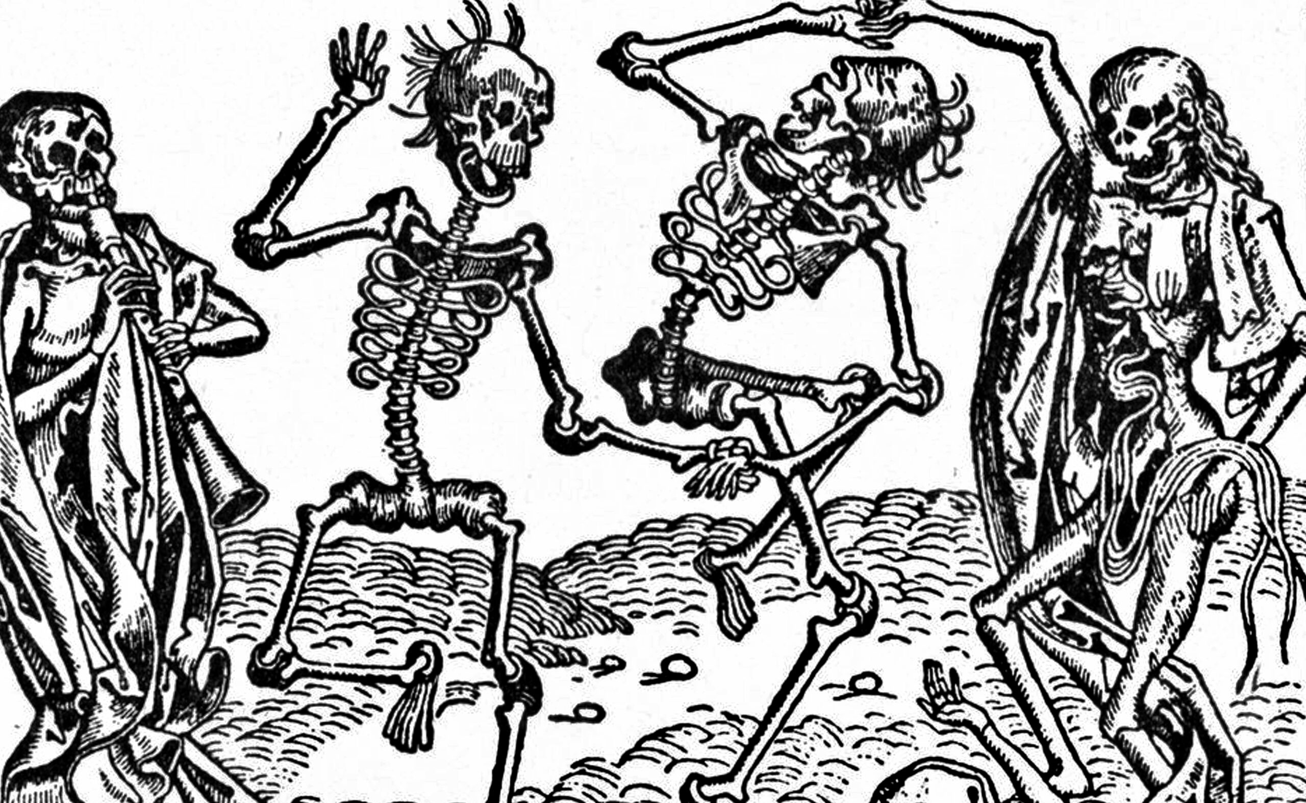 Michael Wolgemut, « Danse Macabre » ; sur cette gravure on voit des squelettes danser.