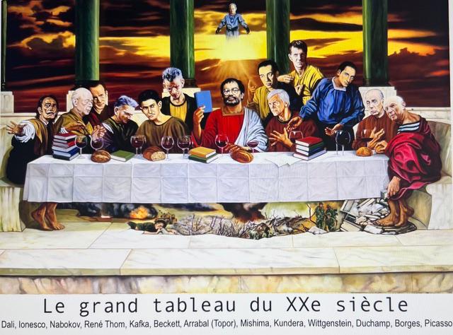 Fernando Arrabal, « Le grand tableau du XXe siècle », (Dali, Ionesco, Nabokov, René Thom, Kafka, Beckett, Arrabal, Topor, Mishima, Kundera, Wittgenstein, Duchamp, Borges, Picasso).