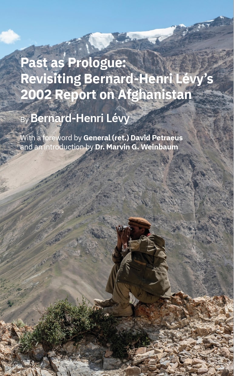 Couverture de « Past as Prologue: Revisiting Bernard-Henri Lévy’s 2002 Report on Afghanistan », la traduction du « Rapport au Président de la République sur l'Afghanistan » rédigé par Bernard-Henri Lévy