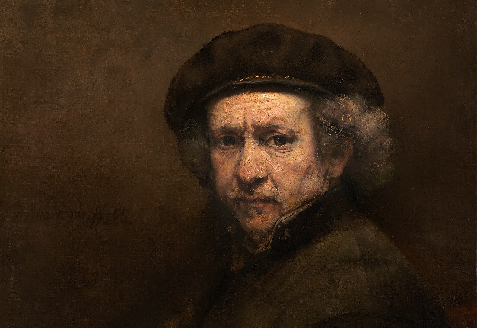 « Autoportrait au béret et col droit », huile sur toile de Rembrandt
