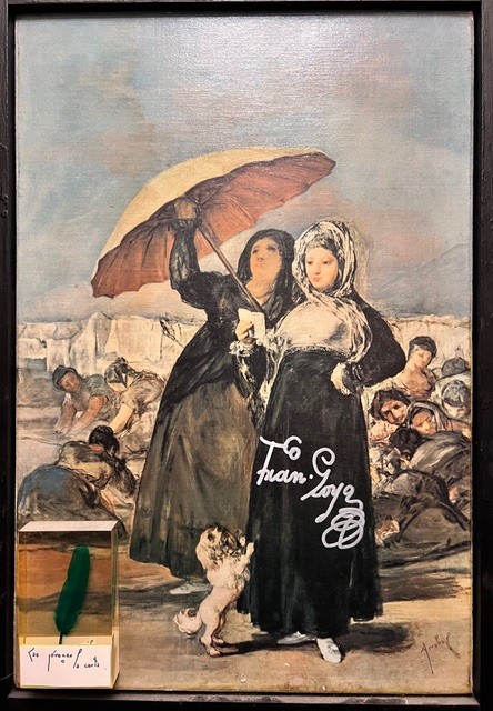 « Las jóvenes » ou « La carta », peinture de Goya, représente deux jeunes femmes : l’une lit une lettre tandis que l’autre tient une ombrelle au-dessus d’elle ; un petit chien se tient à leurs pieds et, à l’arrière-plan, des lavandières s’affairent. L’œuvre est rehaussée d’inscriptions ajoutées par Fernando Arrabal.
