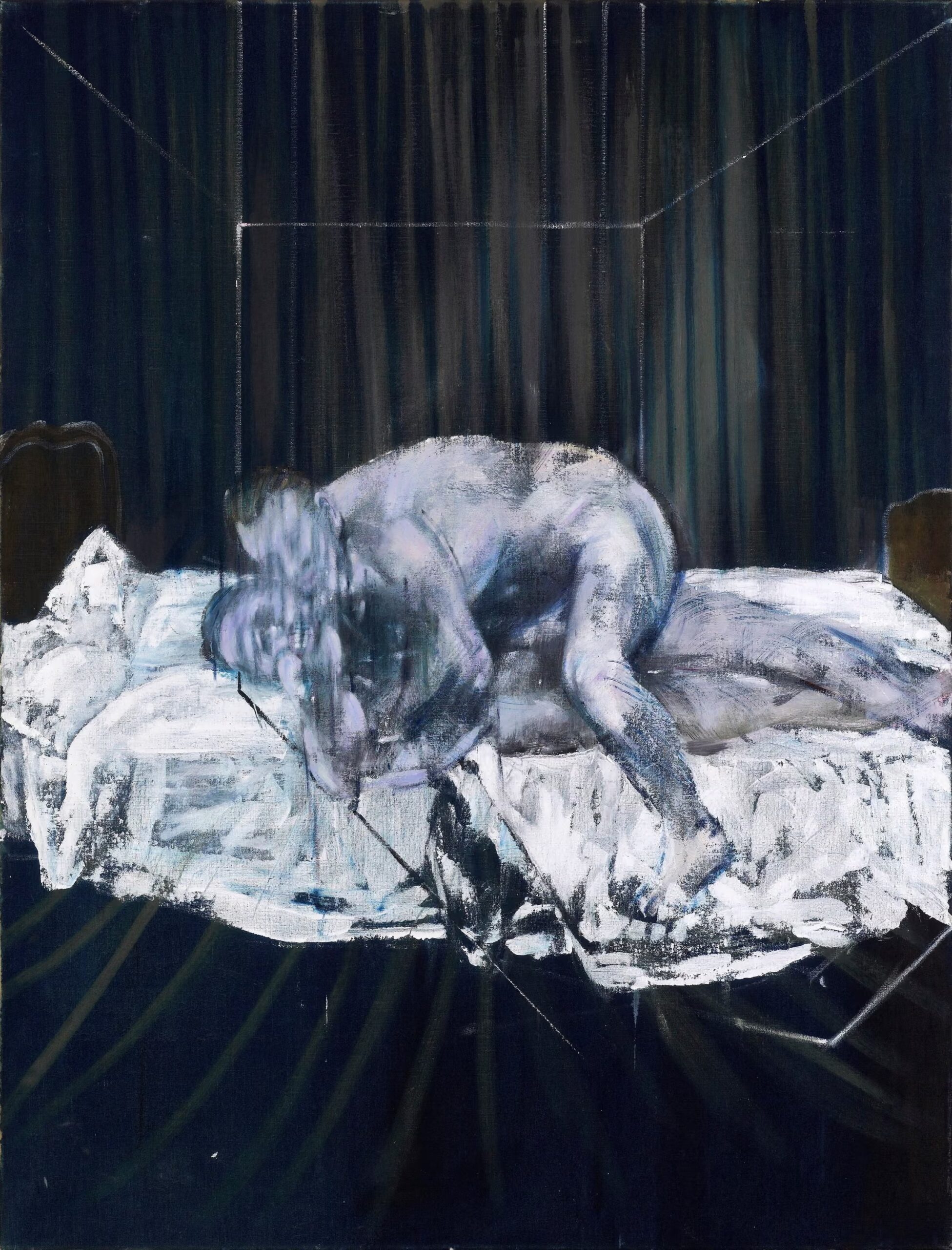 Peinture de Francis Bacon mettant en scène deux figures allongées sur un lit défait.