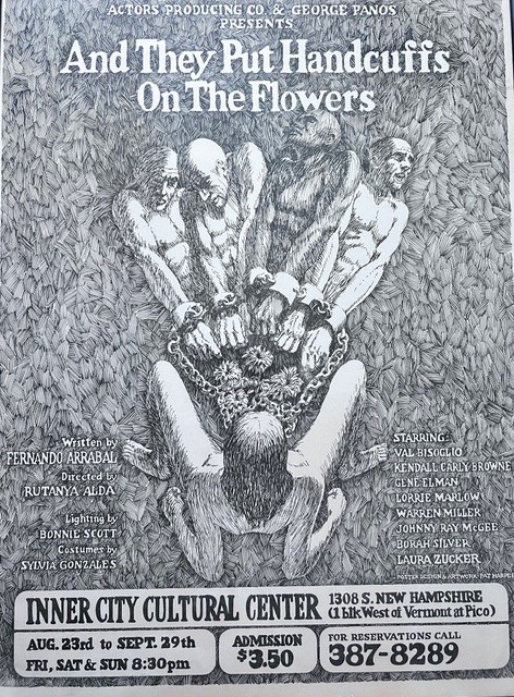 Affiche de la pièce de Fernando Arrabal « …Et ils passèrent des menottes aux fleurs », à l’Inner City Cultural Center.