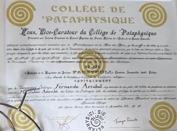 Fernando Arrabal, Transcendant Satrape du Collège de ’Pataphysique