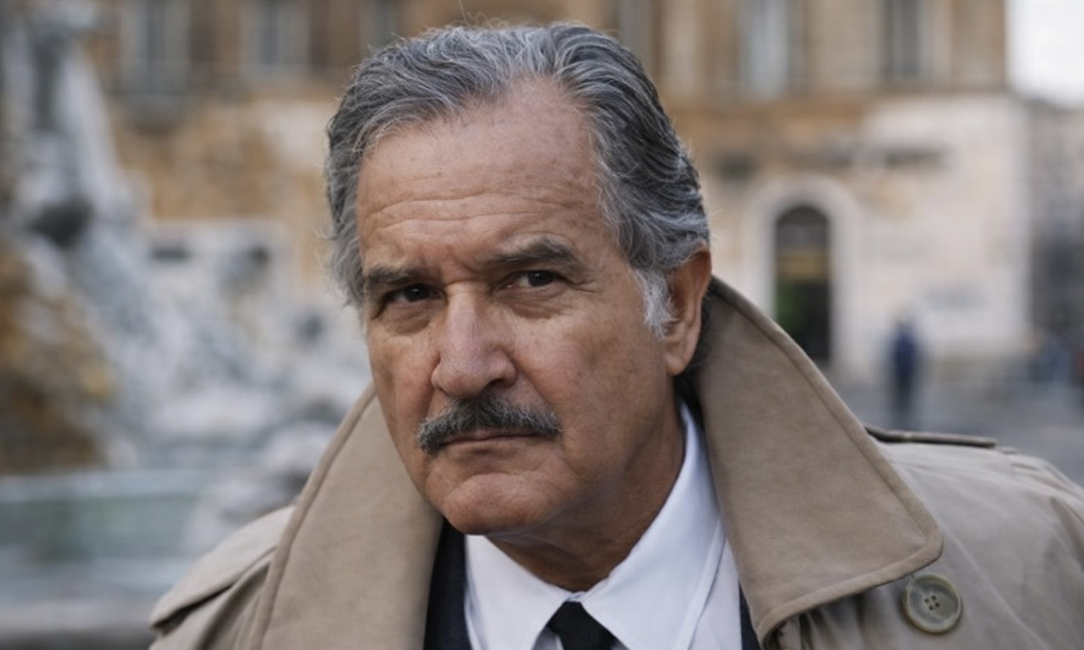 Portrait en couleurs de L’écrivain mexicain Carlos Fuentes.