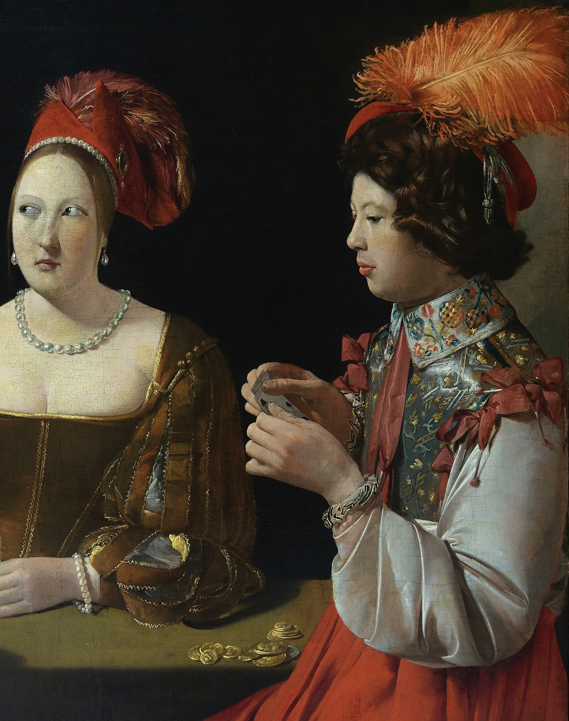 « Le Tricheur à l’as de carreau » (détail), huile sur toile de Georges de La Tour ; on voit deux joueurs de cartes au XVIIe siècle.