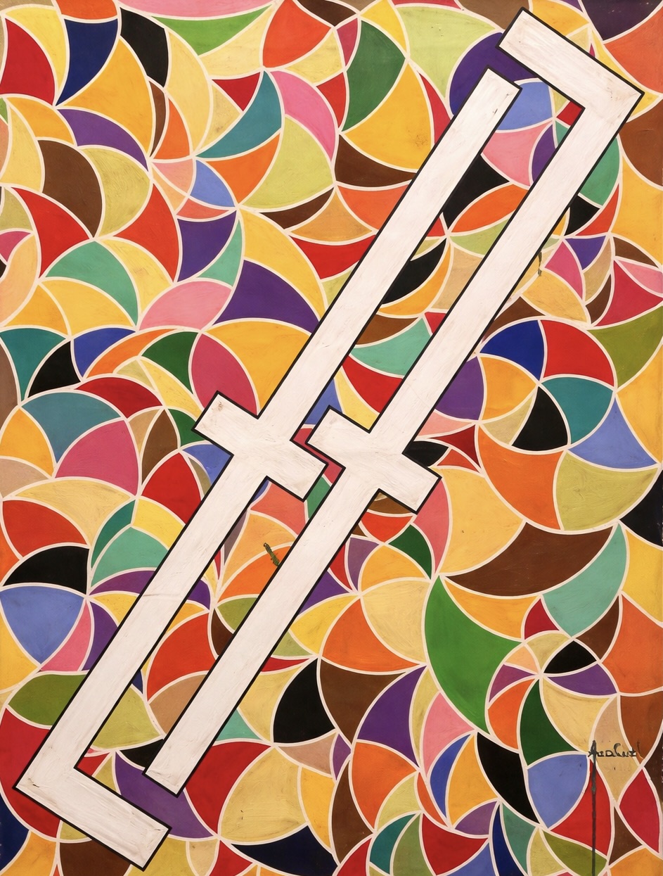 « 7 & 7 », huile sur toile abstraite et très colorée de Fernando Arrabal.