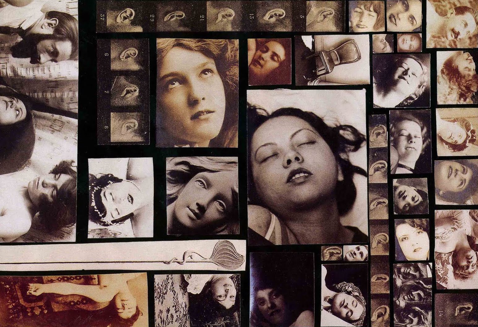 Photomontage de Dali intitulé « Le Phénomène de l’extase », où l'on voit des visages de femmes en extase.