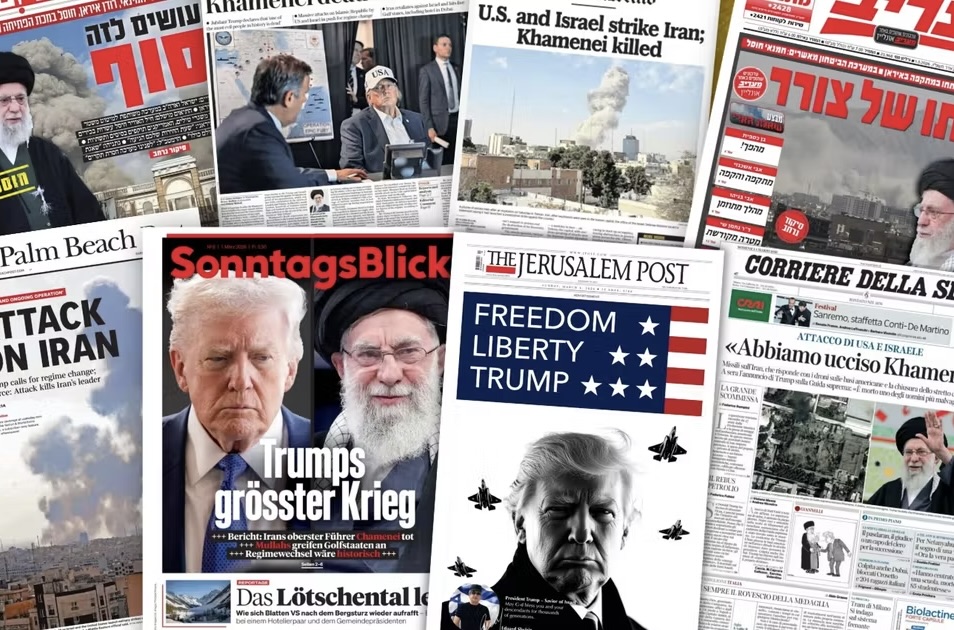 Unes de journaux consacrées à la guerre en Iran en 2026.