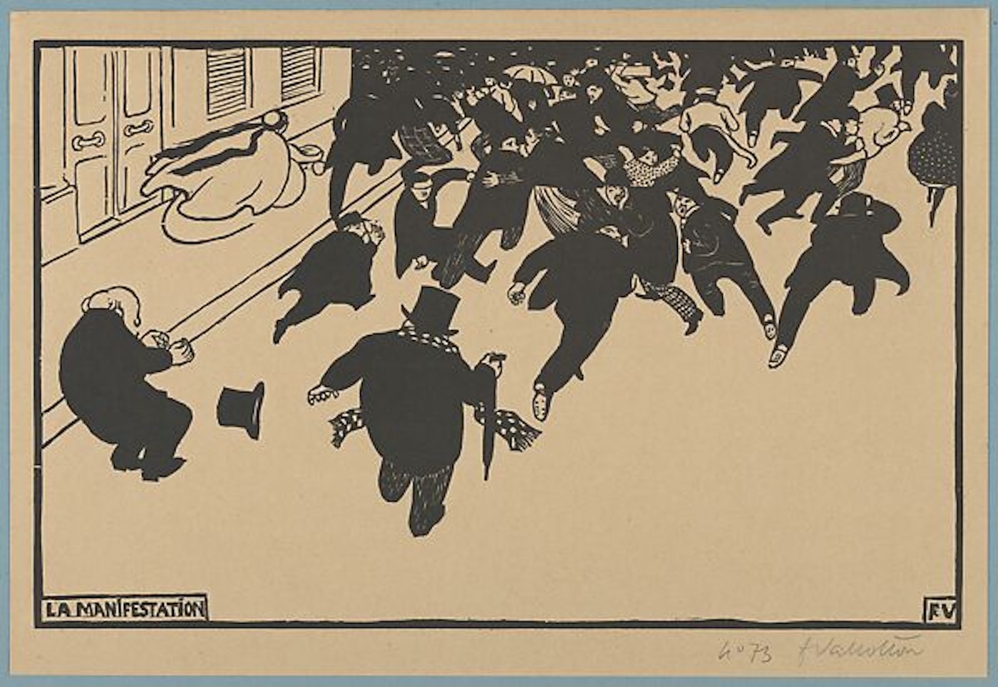 Dessin La Manifestation de Félix Vallotton, où l'on voit des manifestants s'affronter.