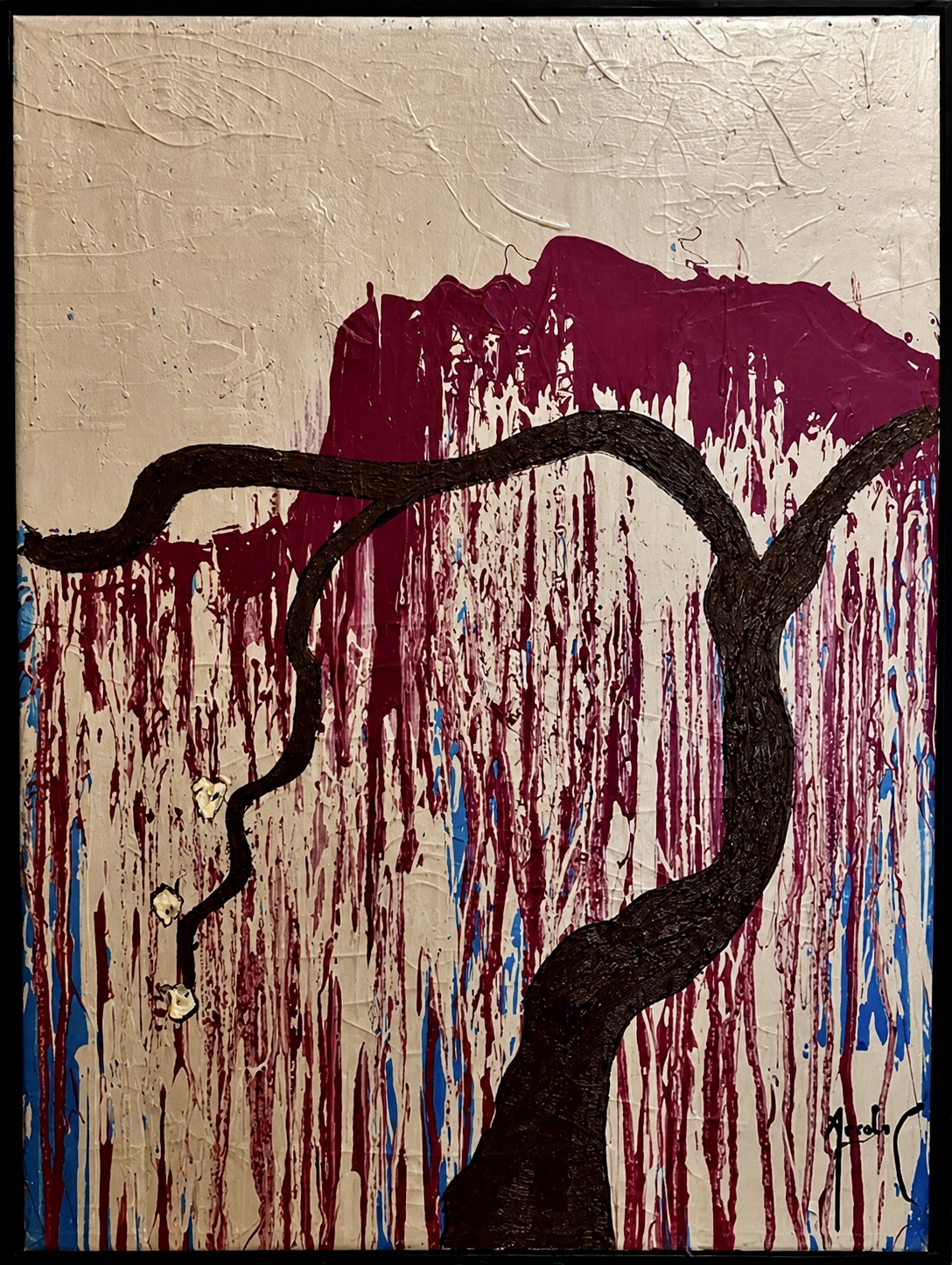 « L’arbre de Godot » de Fernando Arrabal, huile sur toile d’après les indications de Samuel Beckett.