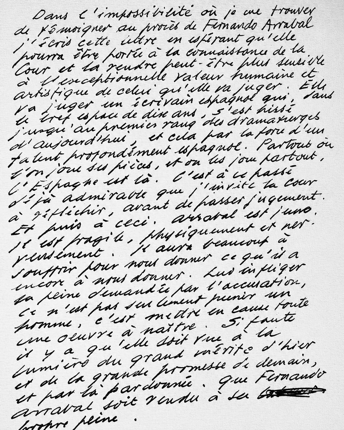 Lettre de Samuel Beckett à Fernando Arrabal.