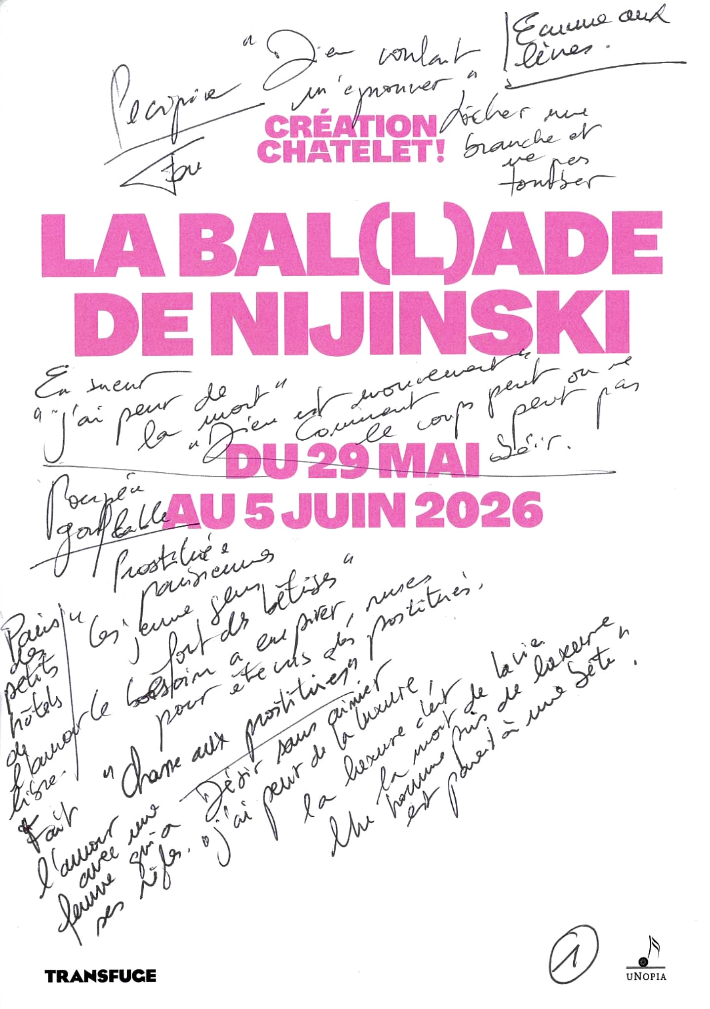 Notes manuscrites de Félix Le Roy prises au Châtelet durant la représentation de « La Bal(l)ade de Nijinski »