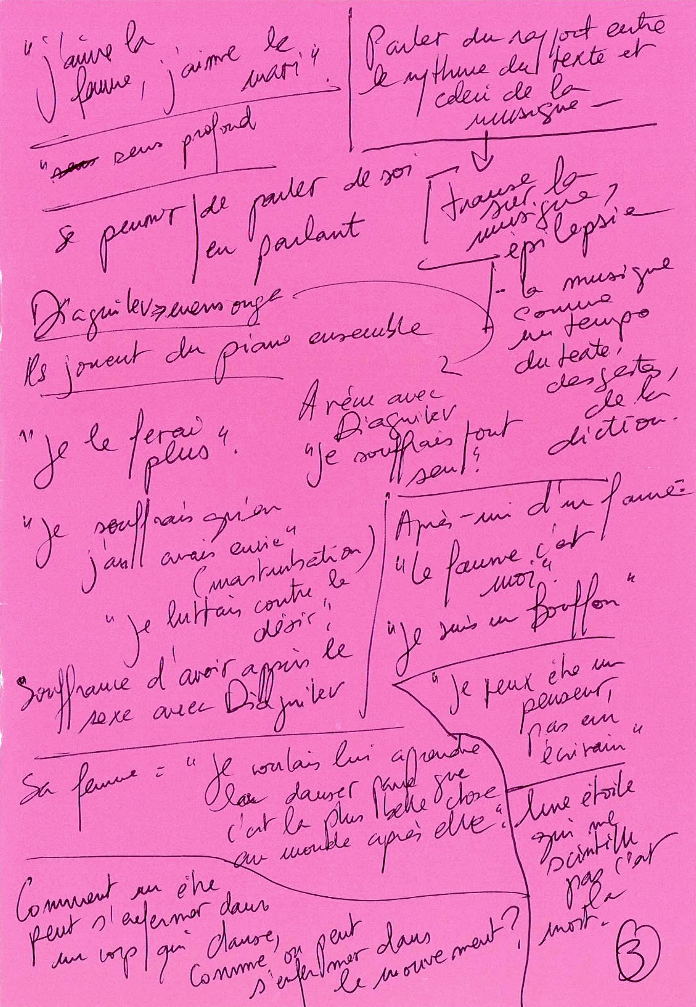 Notes manuscrites de Félix Le Roy prises au Châtelet durant la représentation de « La Bal(l)ade de Nijinski »
