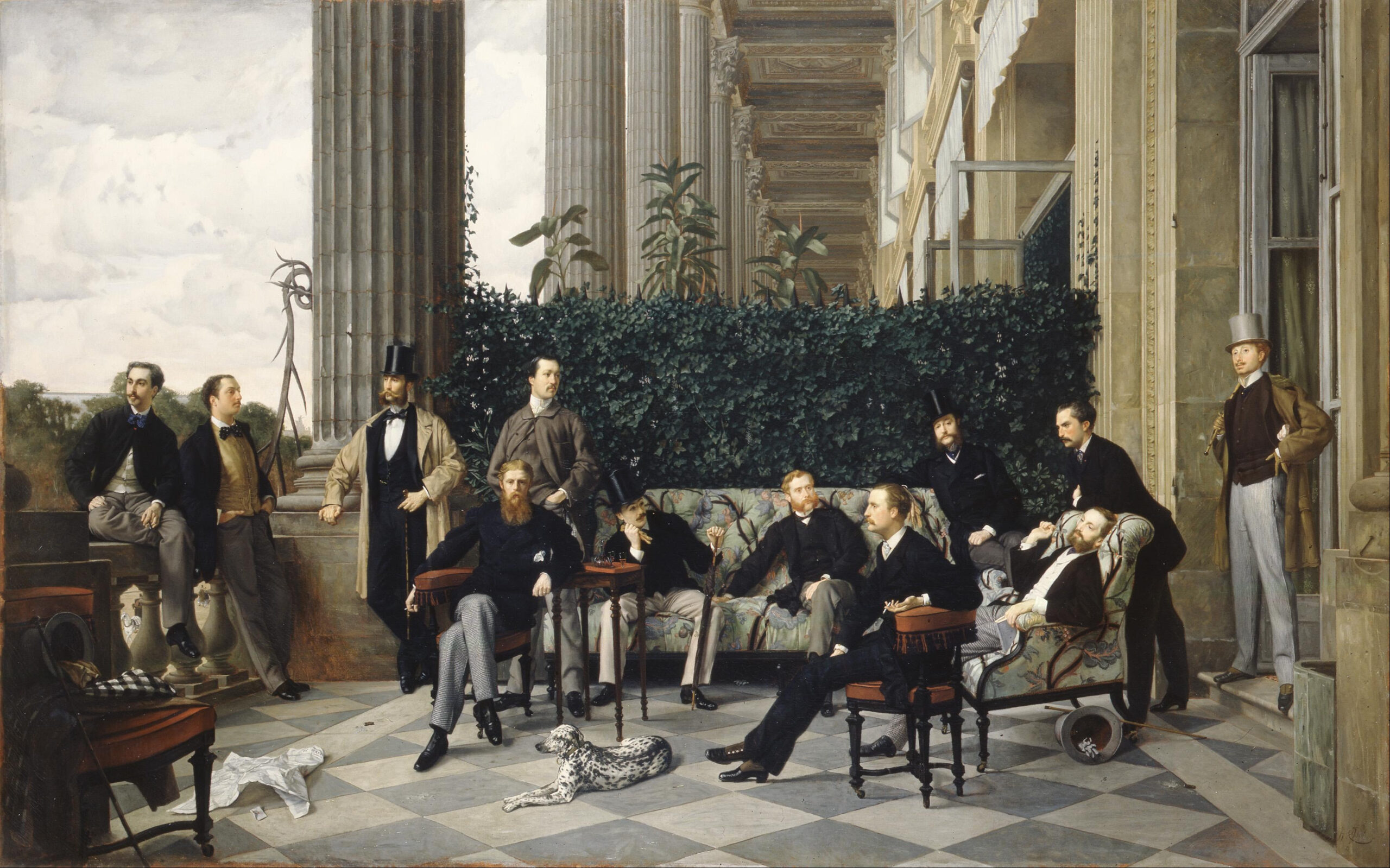 « Le Cercle de la rue Royale » (1868) de James Tissot représente douze membres du Cercle de la rue Royale réunis sur la terrasse de l'hôtel de Coislin, place de la Concorde à Paris.