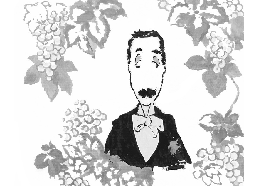 Un dessin de Pierre Wiazemsky représentant Proust au coeur des vignes.