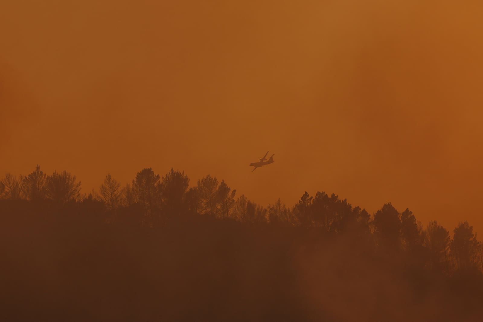 A Montfort-sur-Argens, parmi les flammes, un avion-pompier combat des flammes.